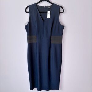 NWT Ann Taylor Navy Blue Sheath Midi Dress V-Neck Sleeveless